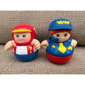 Vintage 1987 Playskool Weeble Wobble Figures Lot Of 2 Pilot Race Car Driver